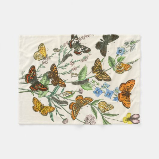 Botervliegen en bloemen  Illustratie 1 Fleece Deken (Voorkant (Horizontaal))