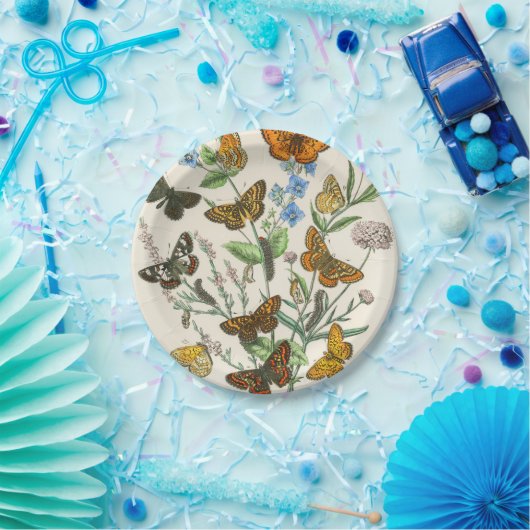 Botervliegen en bloemen Illustratie 1 Papieren Bordje (Feest)