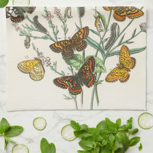 Botervliegen en bloemen  Illustratie 1 Theedoek (Gevouwen)