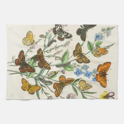 Botervliegen en bloemen Illustratie 1 Theedoek (Horizontaal)