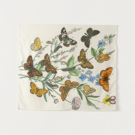 Botervliegen en bloemen Illustratie 1 Wandkleed (Voorkant (horizontaal))