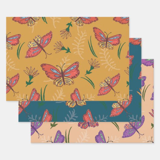 Botervliegen en bloemen inpakpapier vel (Set)