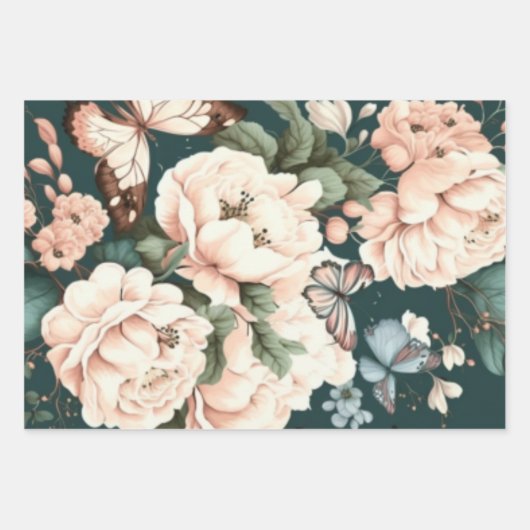 Botervliegen en bloemen inpakpapier vel (Voorkant)