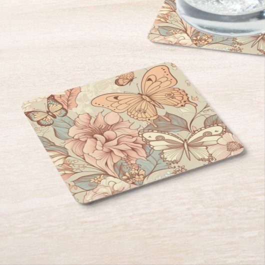 Botervliegen en bloemen kartonnen onderzetters (Schuin)