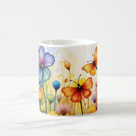 Botervliegen en bloemen koffiemok