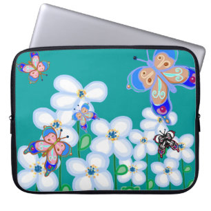 Botervliegen en bloemen laptop sleeve