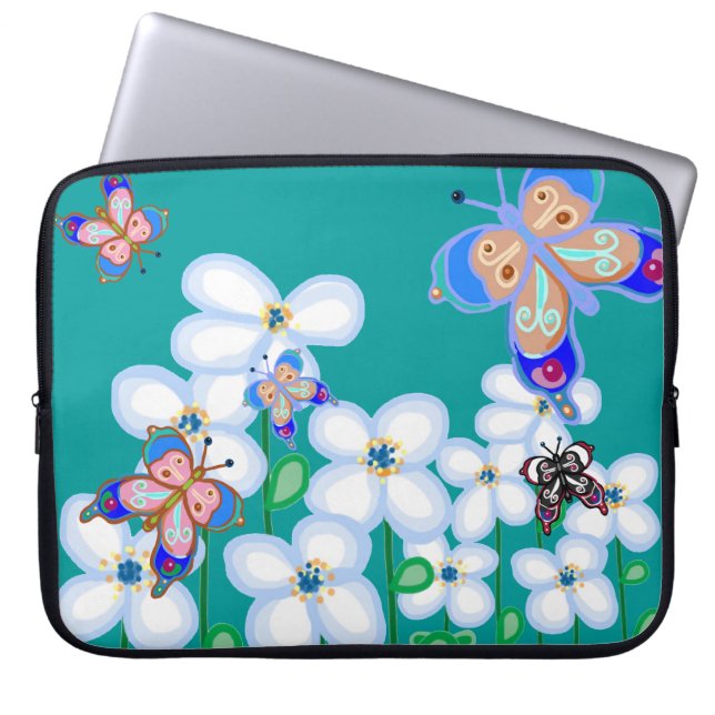 Botervliegen en bloemen laptop sleeve (Voorkant)
