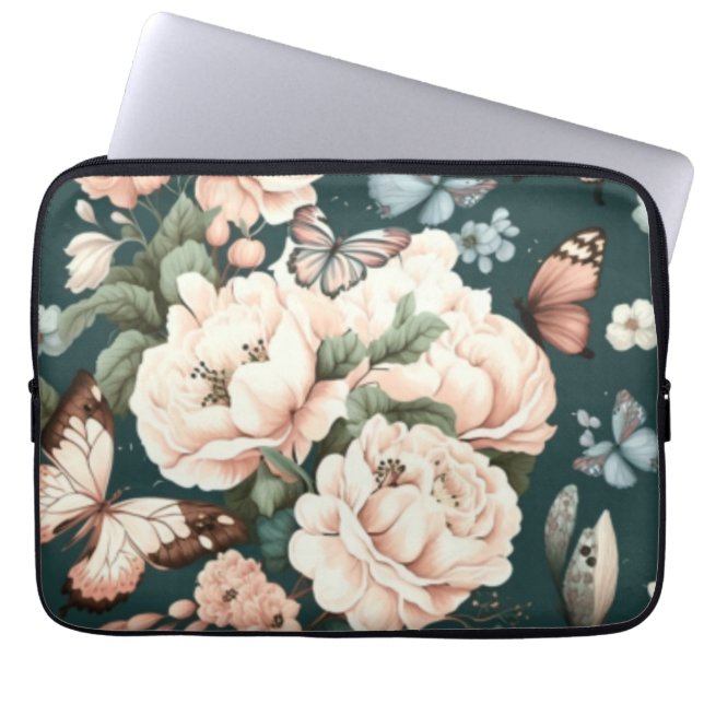 Botervliegen en bloemen laptop sleeve (Voorkant)