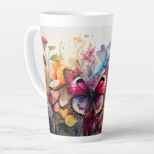 Botervliegen en bloemen latte mok (Linkerhoek)