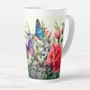 Botervliegen en bloemen latte mok