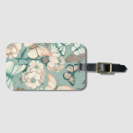 Botervliegen en bloemen lichtgroen decor bagagelabel