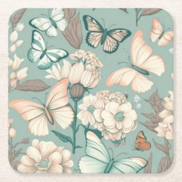 Botervliegen en bloemen lichtgroen decor kartonnen onderzetters