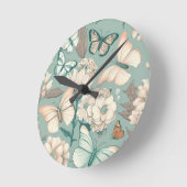 Botervliegen en bloemen lichtgroen decor ronde klok (Hoek)