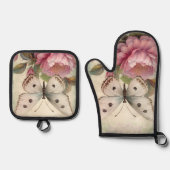 Botervliegen en bloemen ovenwant & pannenlap set (Voorkant)