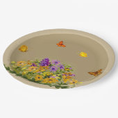 Botervliegen en bloemen papieren bordje (Gekanteld)