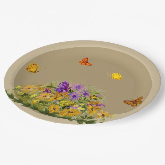 Botervliegen en bloemen papieren bordje (Gekanteld)