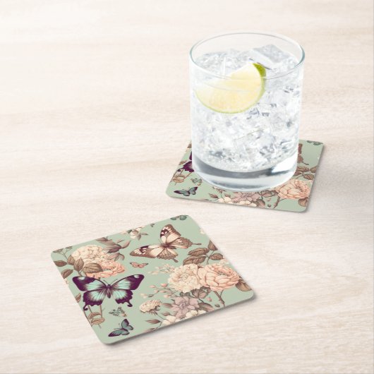 Botervliegen en bloemen pastelgroen kartonnen onderzetters (Insitu)