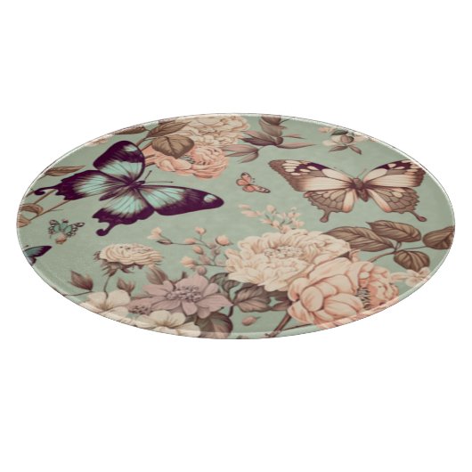 Botervliegen en bloemen pastelgroen snijplank (Hoek)