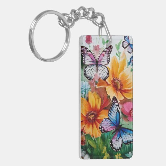 Botervliegen en bloemen sleutelhanger (Voorkant Links)