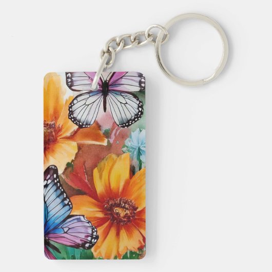 Botervliegen en bloemen sleutelhanger (achterkant)