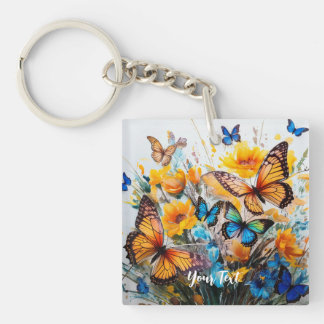 Botervliegen en bloemen sleutelhanger