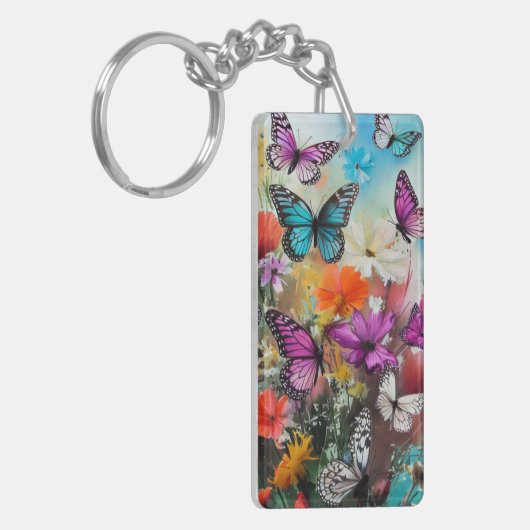 Botervliegen en bloemen sleutelhanger (Voorkant Links)