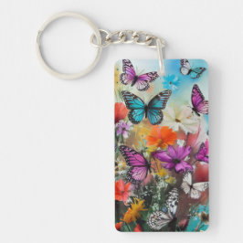 Botervliegen en bloemen sleutelhanger