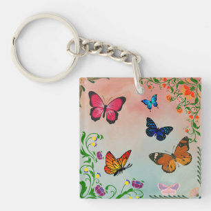 Botervliegen en bloemen sleutelhanger
