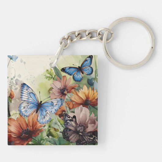 Botervliegen en bloemen sleutelhanger (Achterkant)