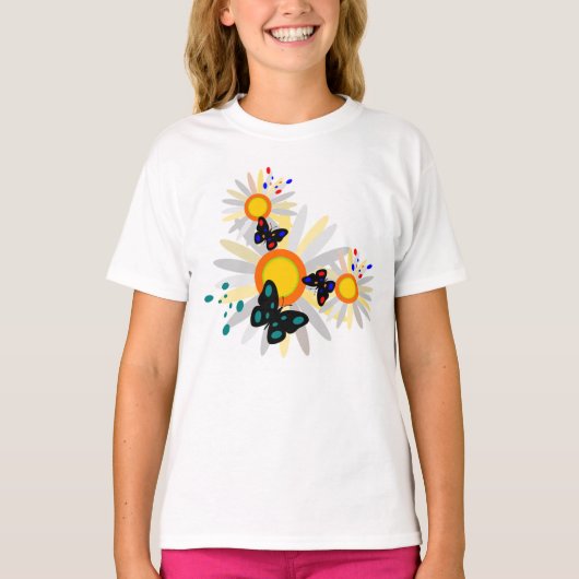 Botervliegen en bloemen t-shirt (Voorkant)
