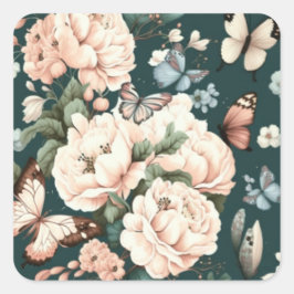 Botervliegen en bloemen vierkante sticker