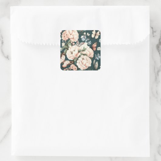 Botervliegen en bloemen vierkante sticker (Tas)