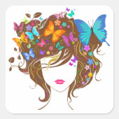 Botervliegen en bloemen vierkante sticker (Voorkant)