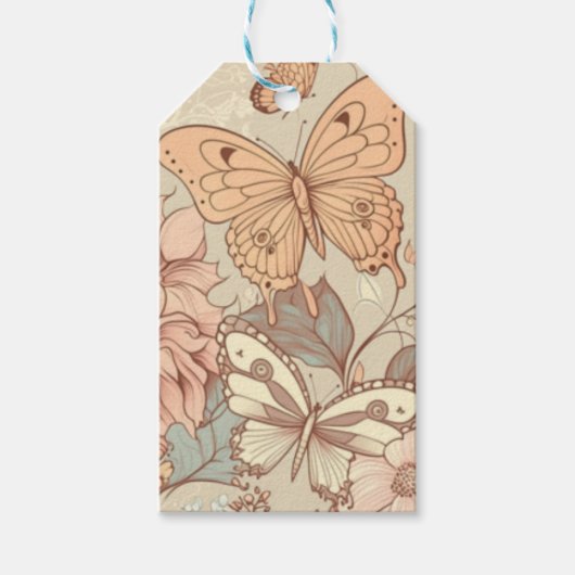 Botervliegen en bloespastel cadeaulabel (Voorkant)