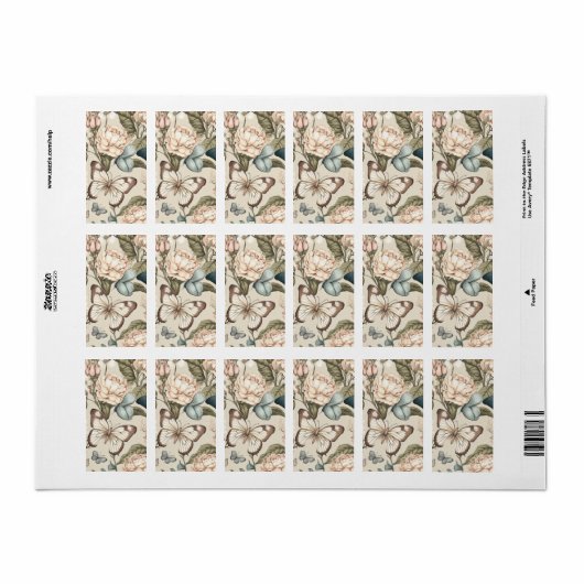 Botervliegen en bloespastel etiket (Full Sheet)