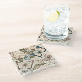 Botervliegen en bloespastel glazen onderzetter (Schuin)