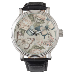 Botervliegen en bloespastel horloge