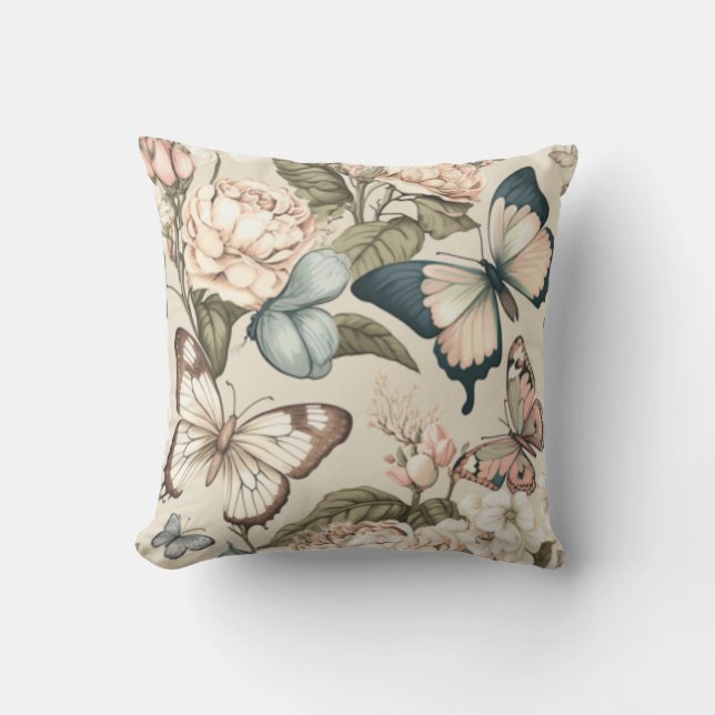 Botervliegen en bloespastel kussen (Voorkant)