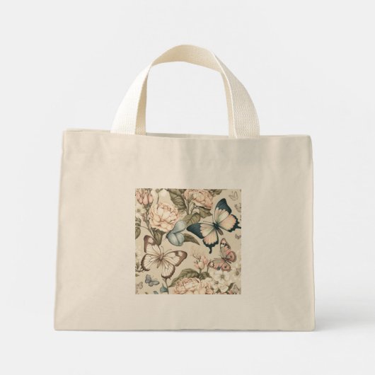 Botervliegen en bloespastel mini tote bag (Achterkant)