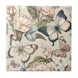 Botervliegen en bloespastel tegeltje