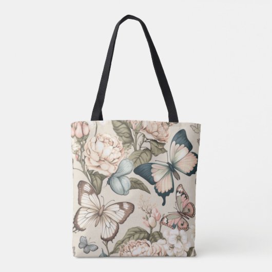 Botervliegen en bloespastel tote bag (Achterkant)