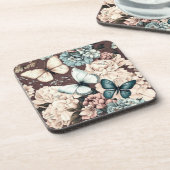 Botervliegen en bruine bloemen bier onderzetter (Linkerzijde)