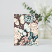 Botervliegen en bruine bloemen briefkaart (Staand voorkant)