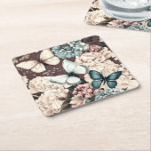 Botervliegen en bruine bloemen kartonnen onderzetters (Schuin)