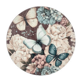 Botervliegen en bruine bloemen snijplank