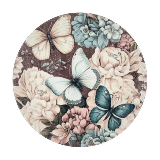 Botervliegen en bruine bloemen snijplank (Voorkant)