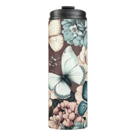 Botervliegen en bruine bloemen thermosbeker