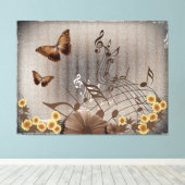 Botervliegen en Muzieknoten Canvas Afdruk (Insitu (Houten vloer))