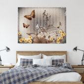 Botervliegen en Muzieknoten Canvas Afdruk (Insitu (Slaapkamer))