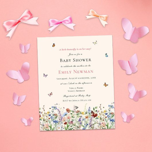 Botervliegen en Wildbloemen Baby shower begroting